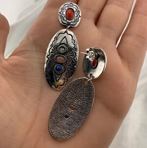 Vintage Bohemian Silver and Multicolor Stone Earrings